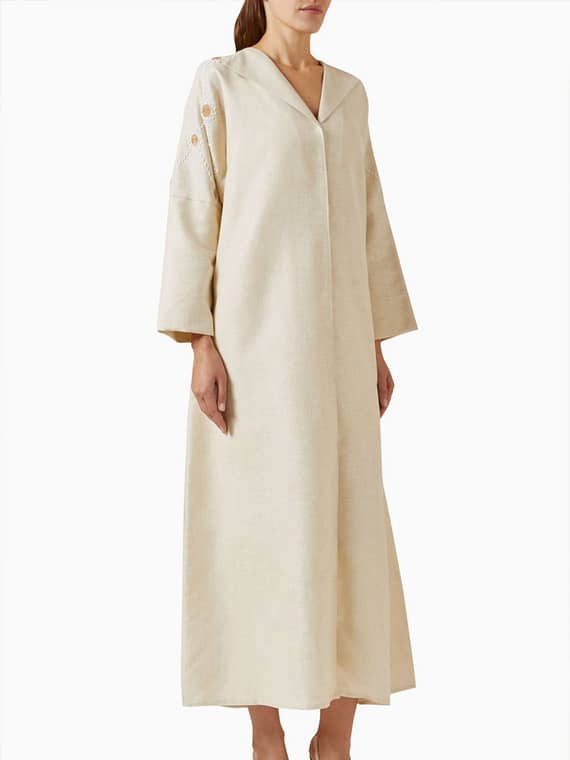 Embroidered Abaya in Linen-