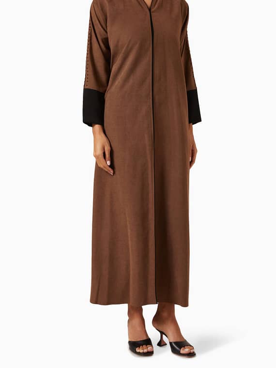 Embroidered Abaya in Suede-