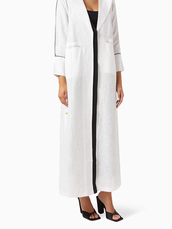 Embroidered Coat Abaya in Linen-