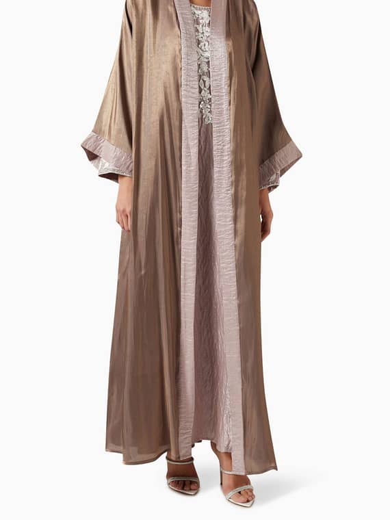 Embroidered Shimmer Abaya Set in Organza-