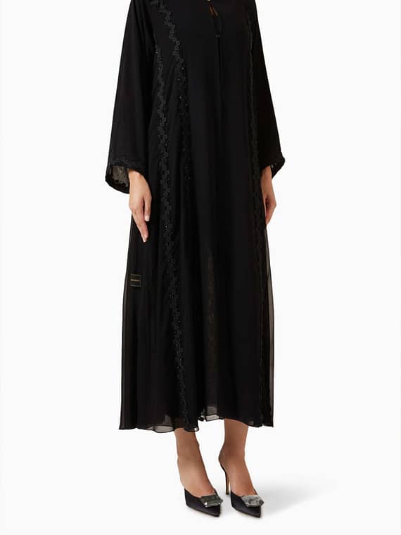 Floral Lace Abaya in Chiffon-