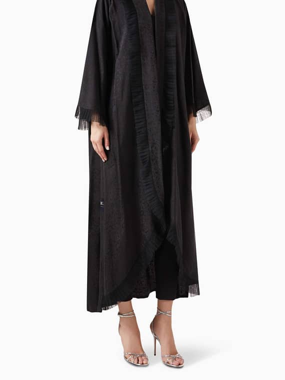 Floral Stitched Abaya in Cupro-