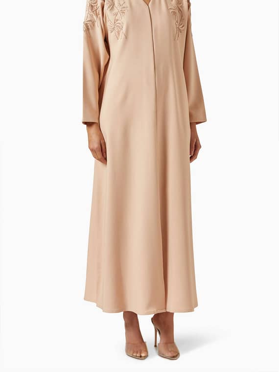 Floral-embroidered Abaya in Crepe-