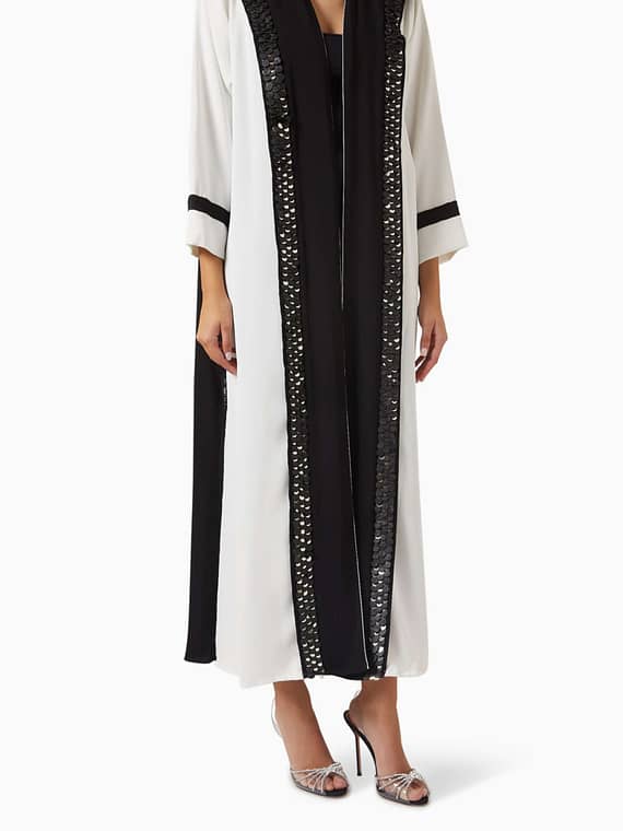 Formal Lace Coat Abaya in Crepe-