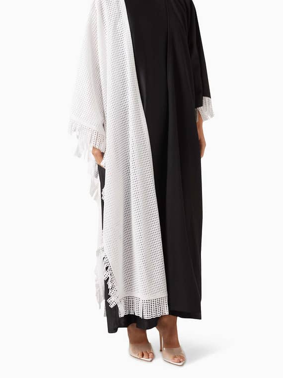 Fringed Abaya Set in Linen-blend-