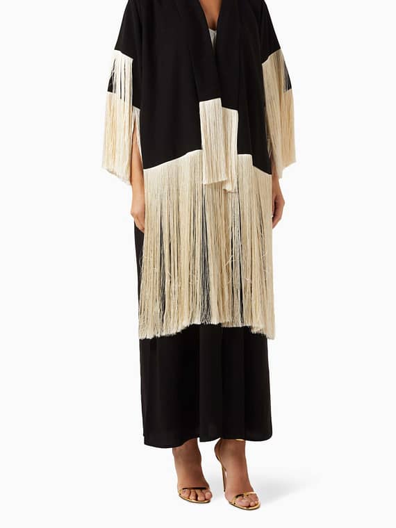 Fringed Abaya in Crepe-
