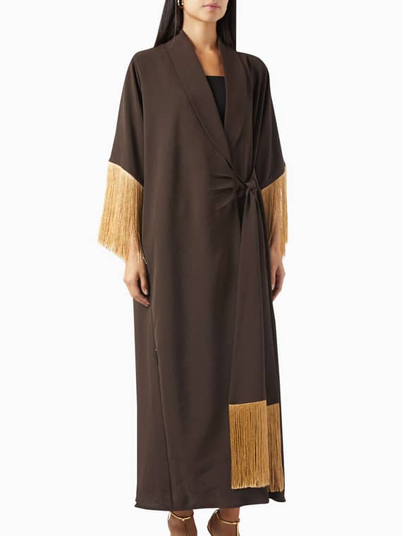 Fringed Twist Abaya in Crepe-