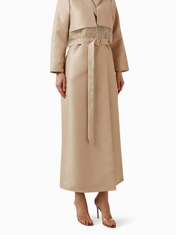 Jacket-style Tassel Abaya in Satin-