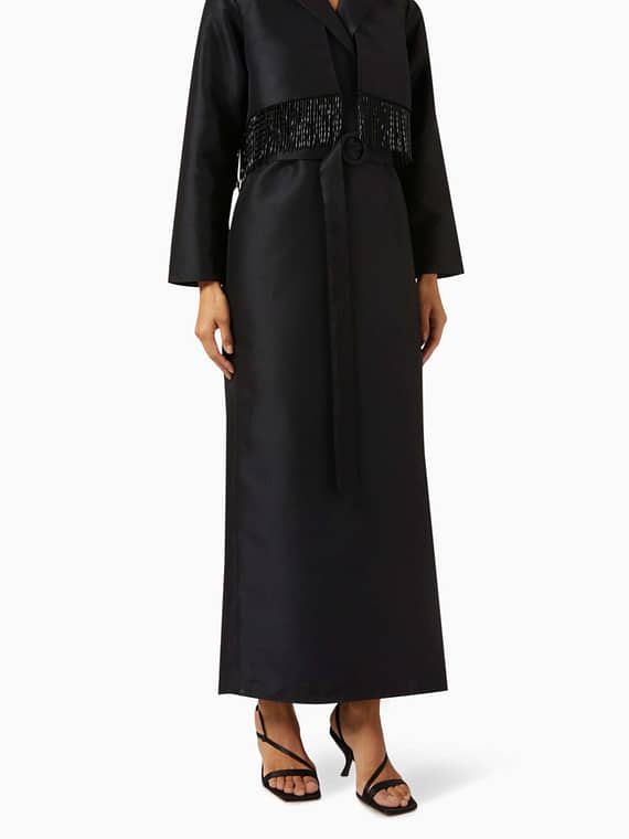 Jacket-style Tassel Abaya in Satin-