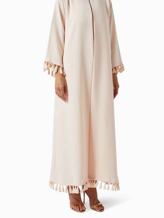 Knotted Tassel-tipped Abaya in Crepe-