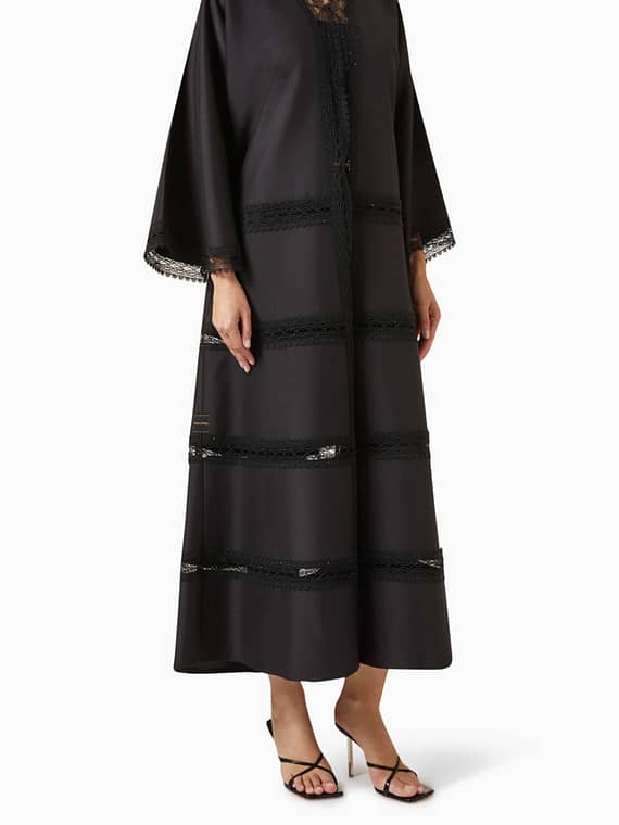 Lace Panel Abaya in Satin-