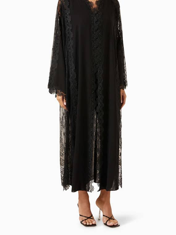 Lace-embroidered Abaya in Chiffon & Tulle-