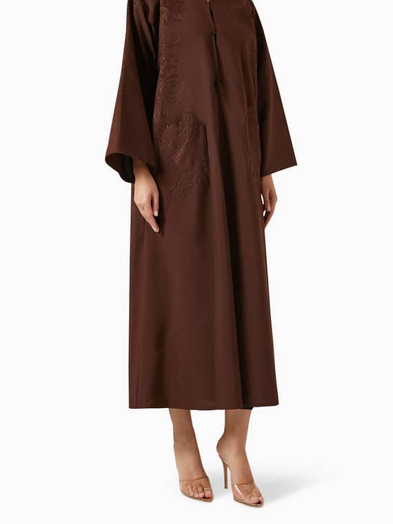 Laser Embroidered Abaya in Linen-