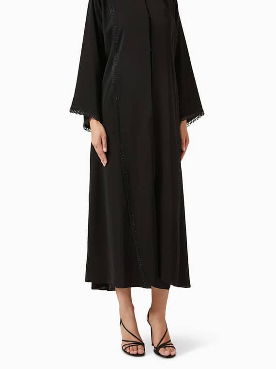 Loop Lace-trim Abaya in Nada-