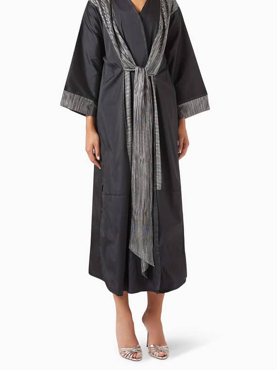 Metallic-trim Abaya in Taffeta-