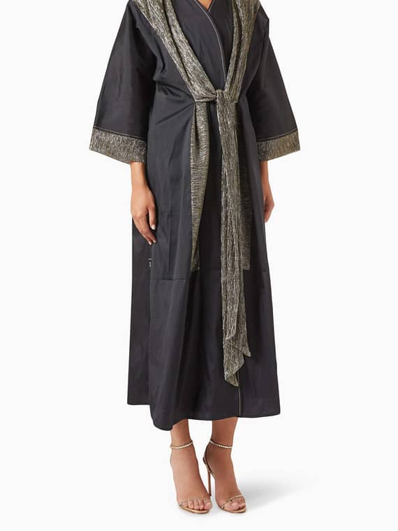 Metallic-trim Abaya in Taffeta-