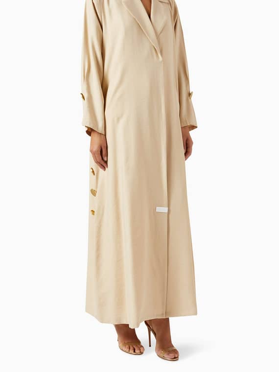 Notched Collar Abaya in Cotton-