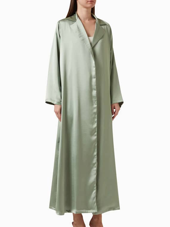Notched Collar Abaya in Satin Silk-