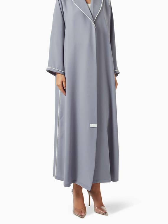 Peak Lapel Pearl-trim Abaya-