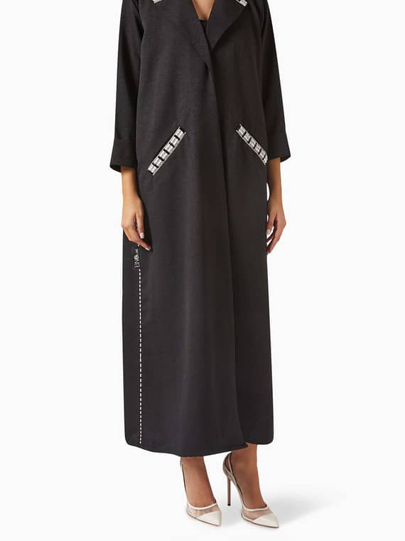 Pearl-embellished Abaya in Crepe-