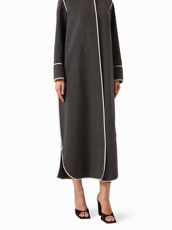 Pinstripe Abaya in Jacquard Cotton-