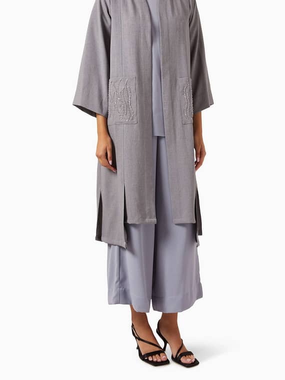 Pleated 4-piece Abaya Set in Linen-