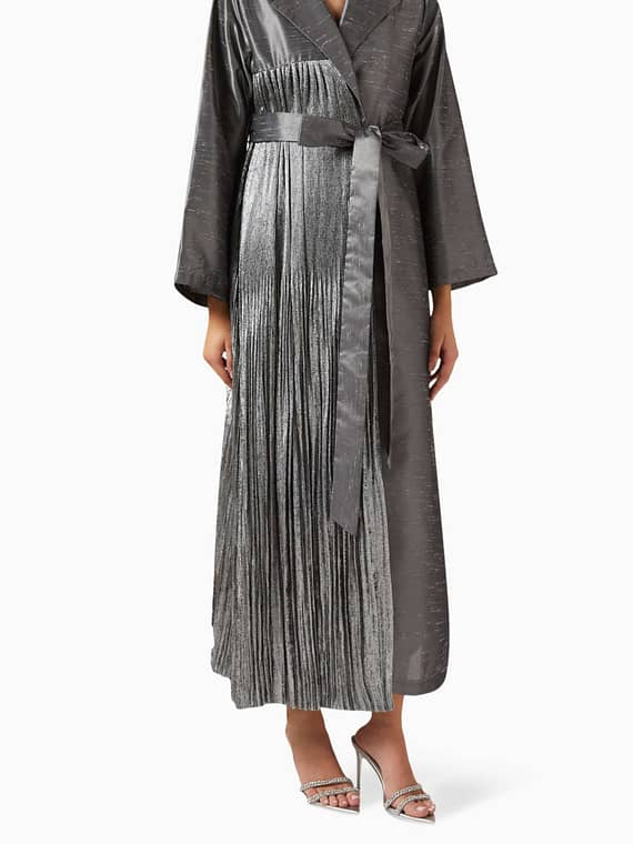 Pleated Abaya in Silk-