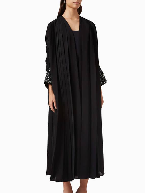 Pleated Sequin-embellished Abaya-