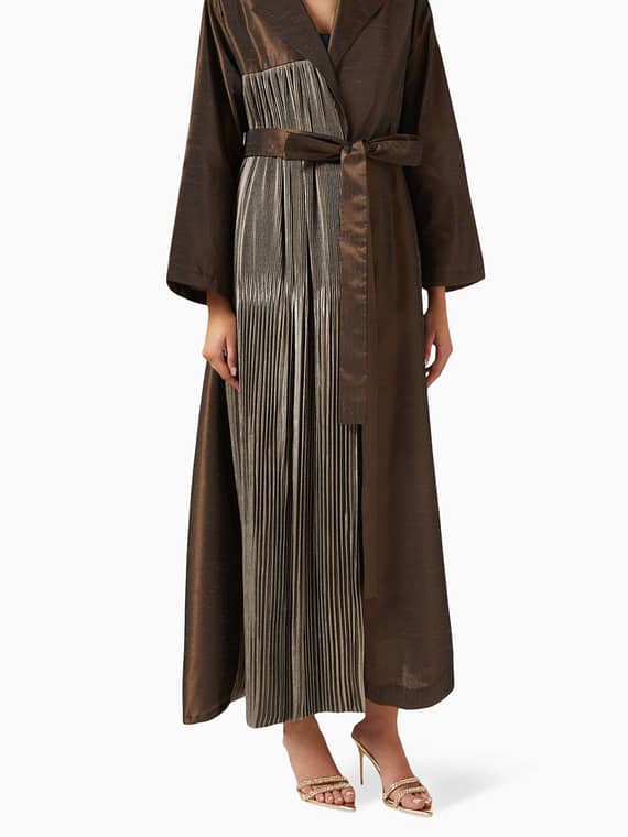 Pleated Two-tone Abaya in Silk-