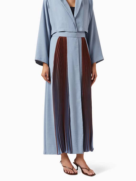 Pleated-panel Abaya in Silk-