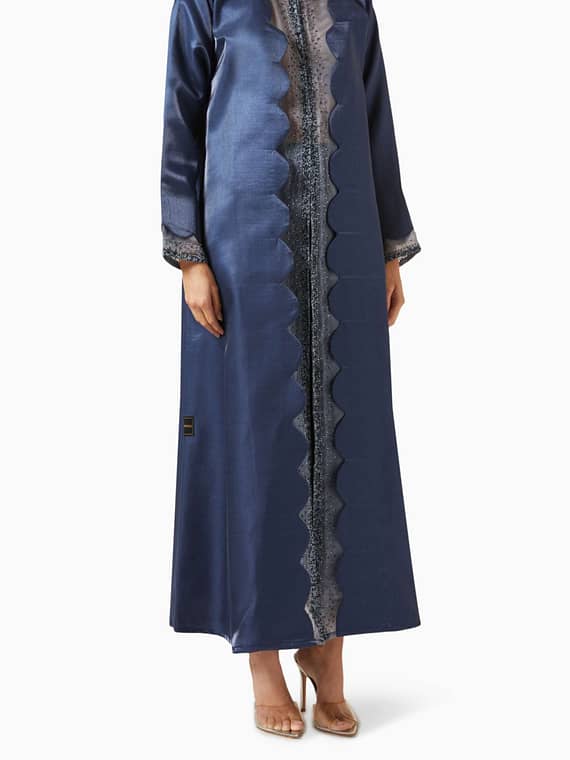 Scallop-cut Stone-embellished Abaya in Crepe-blend-