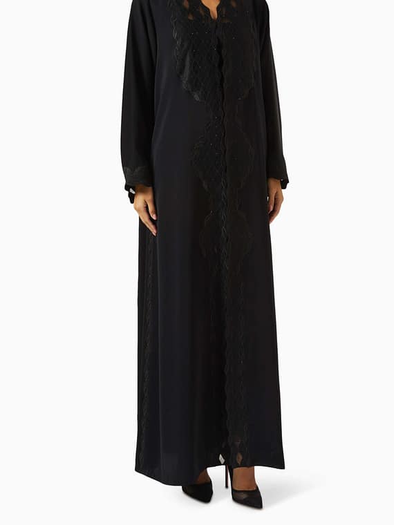 Scalloped Lace-trim Abaya-