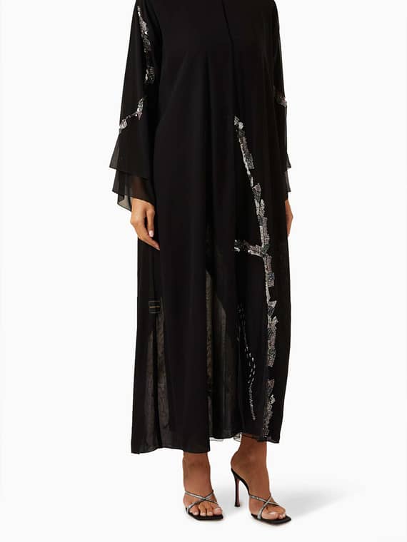 Sequin-embellished Abaya in Chiffon & Tulle-