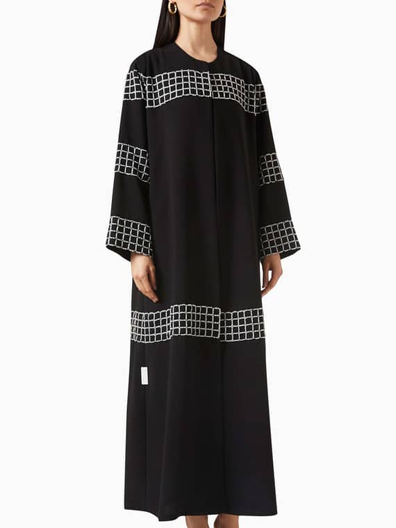 Square Lace Panels Abaya in Crepe-