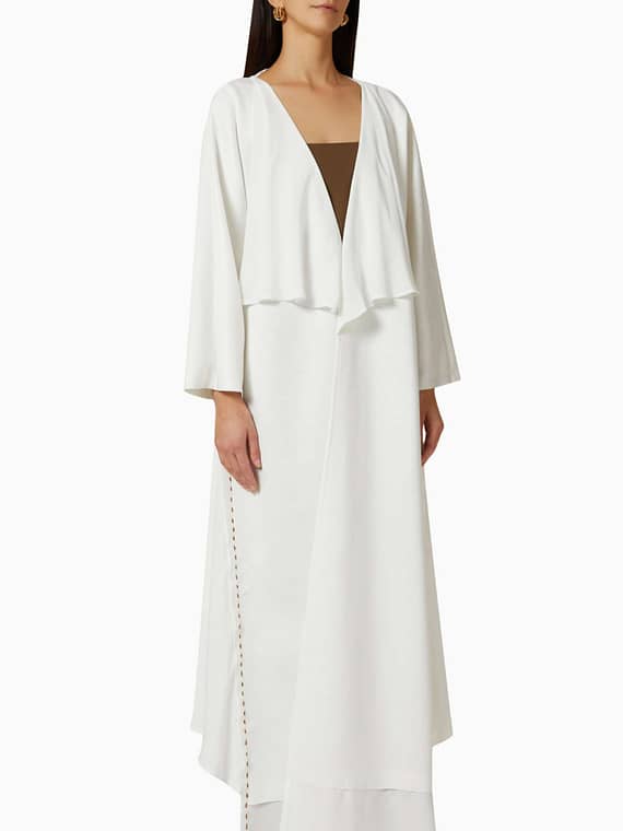 Stitch-embroidered Abaya in Wool-