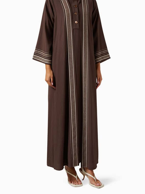 Stripe Embroidery 3-piece Abaya Set in Cotton-linen-