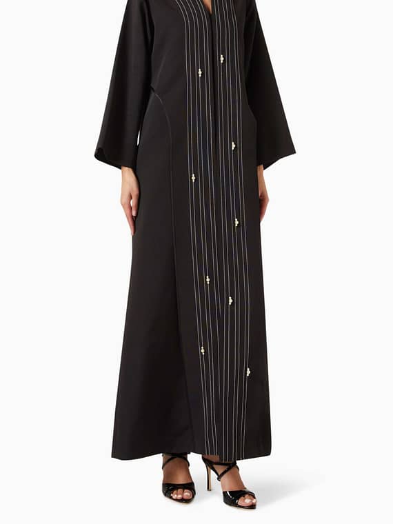 Stripe-detail Embroidered Abaya-