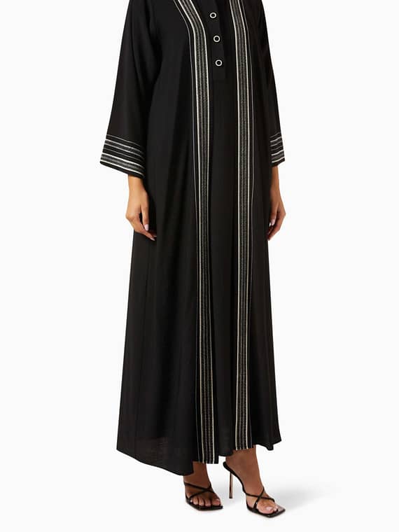 Striped 3-piece Abaya Set in Cotton-linen-