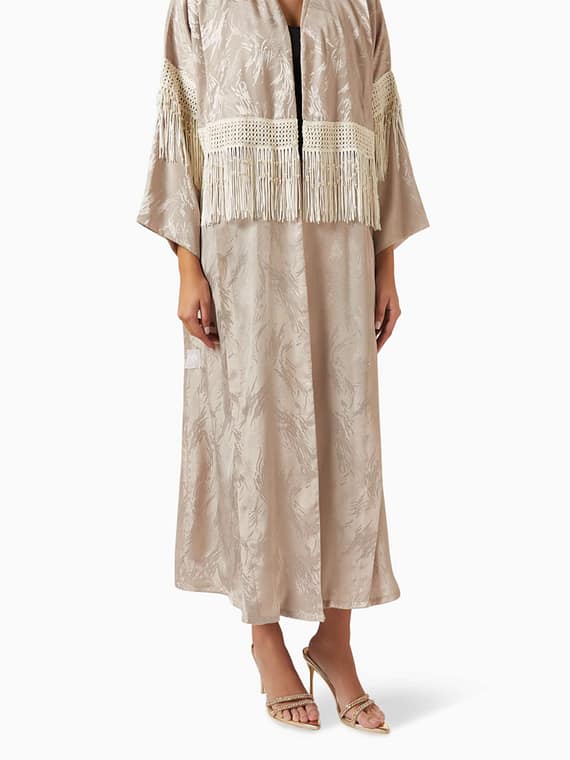 Tasselled Pearl Abaya in Jacquard-crepe-