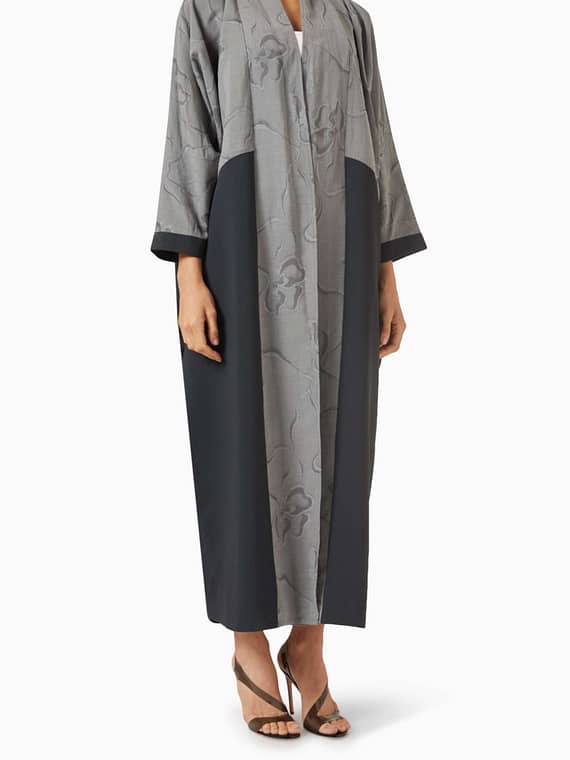 Textured Abaya in Linen & Crepe-
