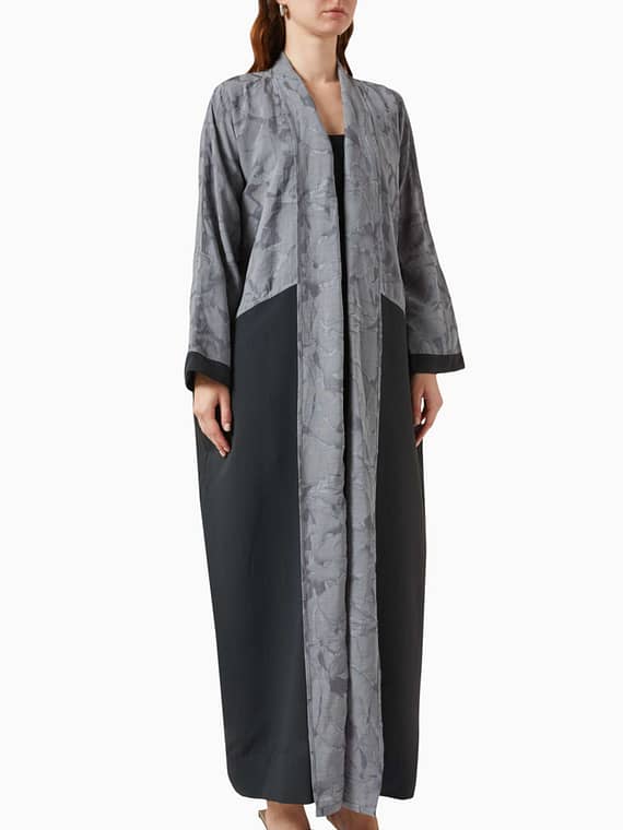 Textured Two-tone Abaya in Tencel & Linen-blend-