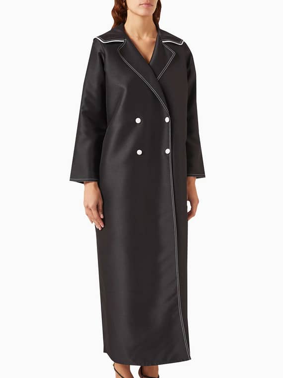 Topstitched Trench Coat in Satin-