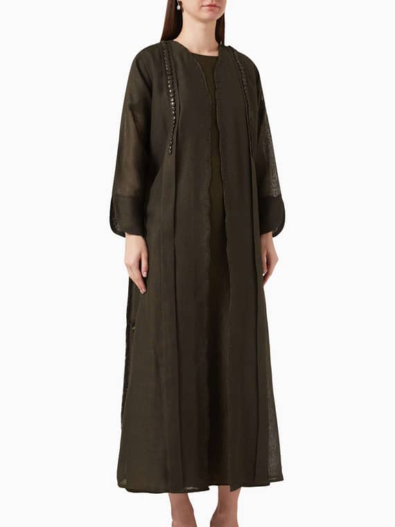 Trench Coat-style Abaya in Linen-