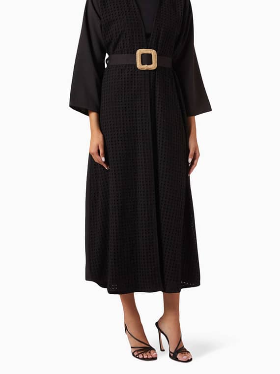 Two-textured Belted Abaya-