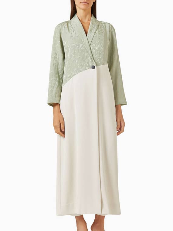 Two-tone Abaya in Linen & Crepe-