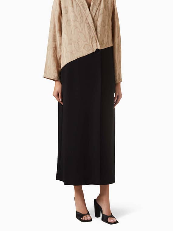 Two-tone Abaya in Linen & Crepe-