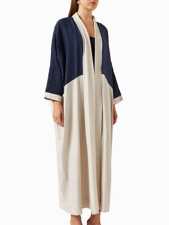 Two-tone Abaya in Tencel-linen & Japanese Crepe-