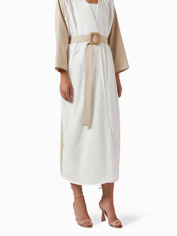 Two-tone Belted Abaya-