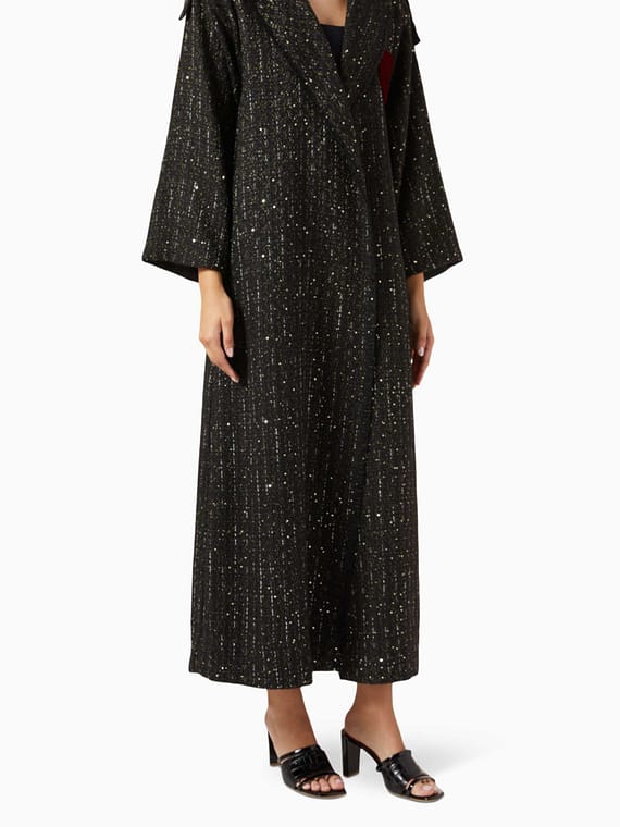 Winter Patch-pocket Abaya in Metallic Tweed-