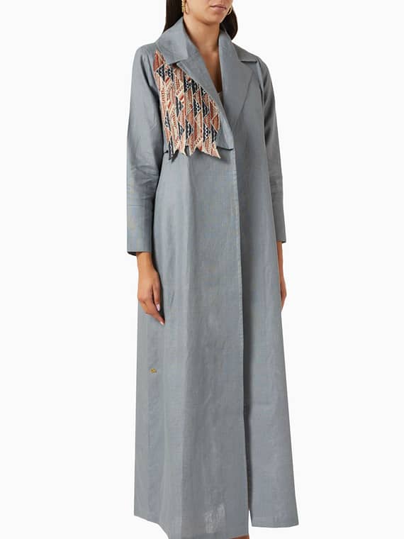 Embroidered Coat Abaya in Linen-